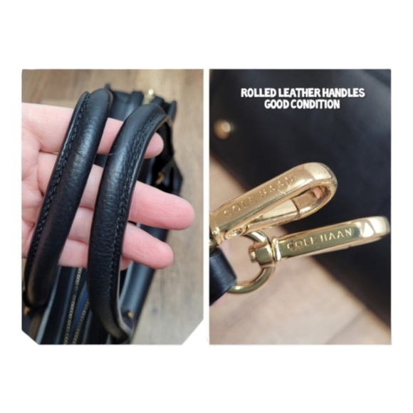 Cole Haan Dorset Satchel black leather golden metal lock key crossbody strap bag - Picture 9 of 16